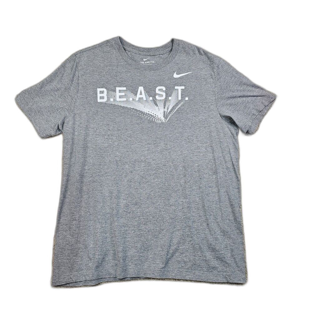 Nike B.E.A.S.T. Graphic T Shirt Mens Large Gray Swoosh Gym Training Athletic